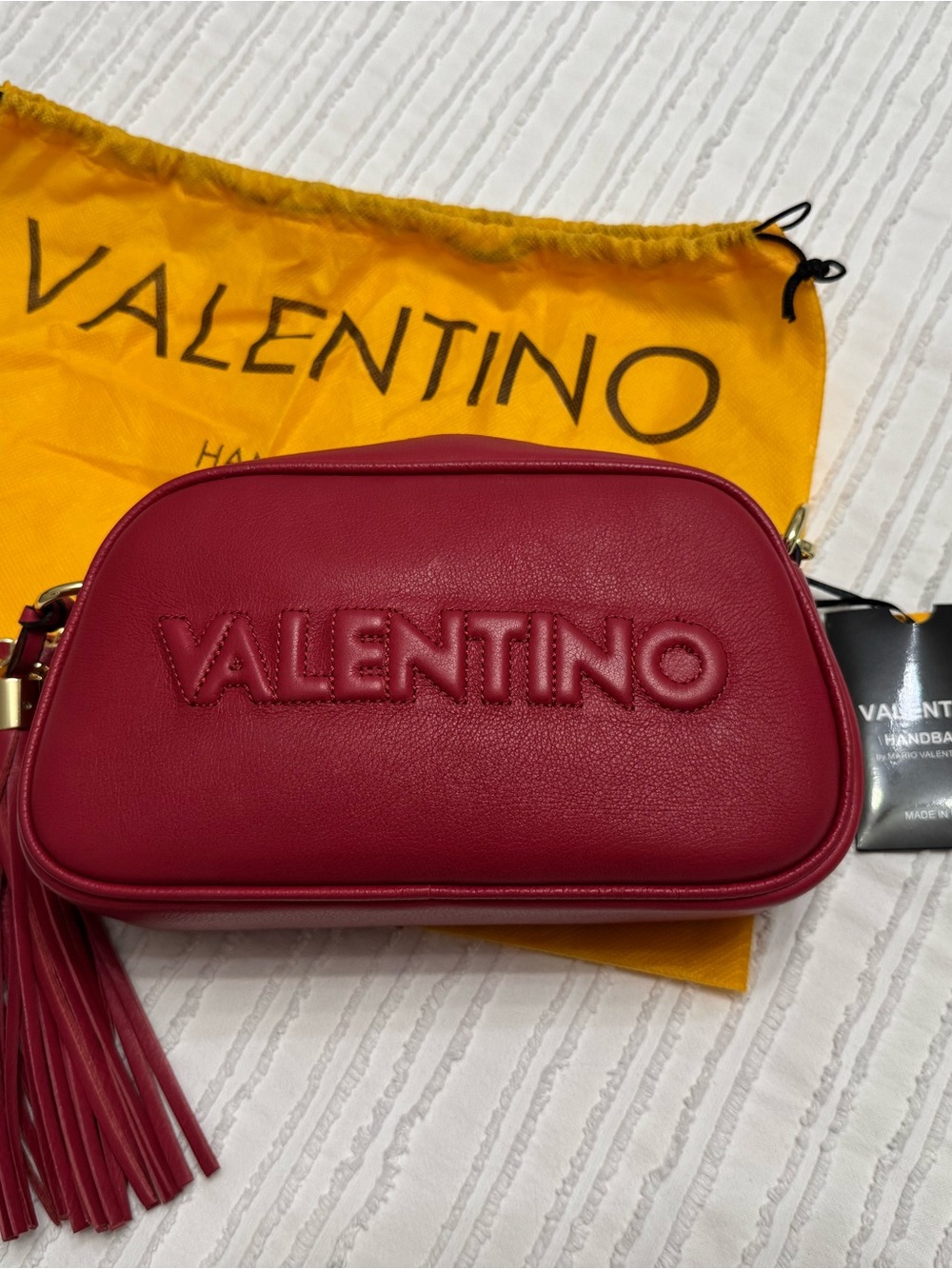 Valentino Bella Leather Camera Bag - Red Leather Crossbody Bag with Tassel